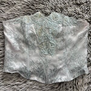 Vintage Gunne Saxe Jessica Mcclintock Corset Light Blue Lace Floral Embellish